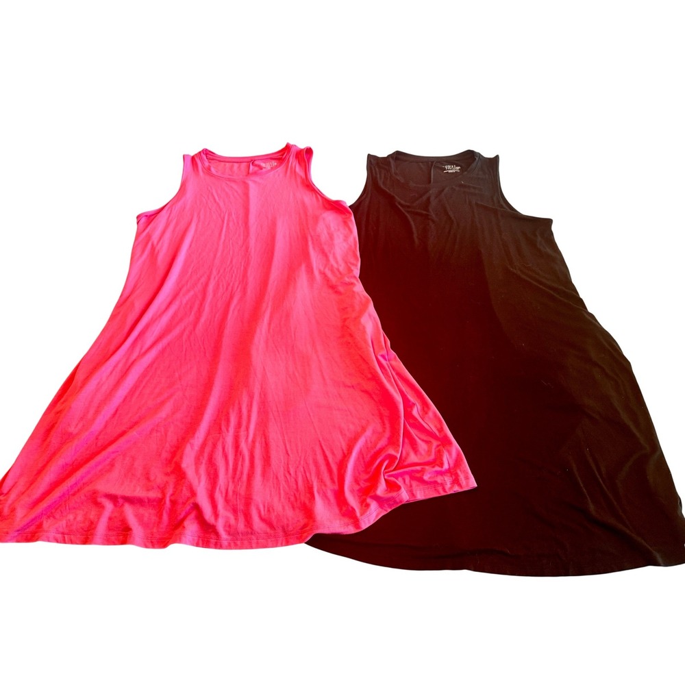 Time and Tru Sleeveless Swing Dress Bundle Hot Pink XL Black XXL Pocket Lot 2